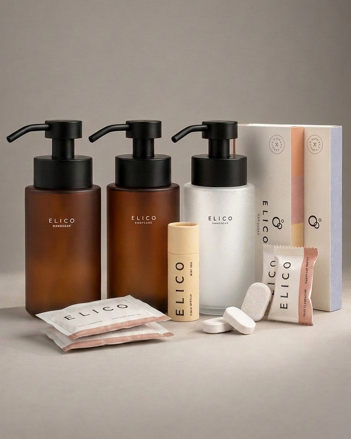 Het hele huis: drie glazen dispensers, refills, body wash en één Mini Deo